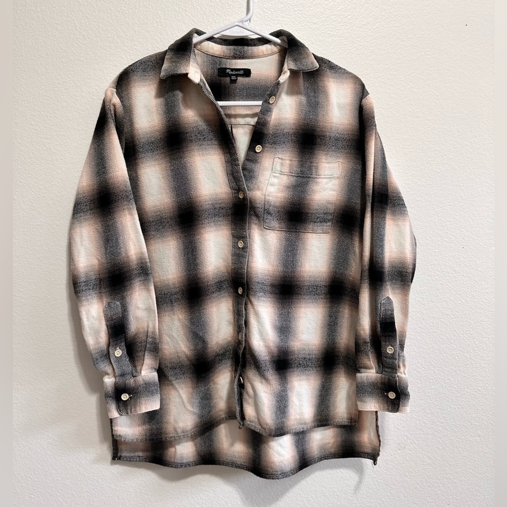 Madewell Flannel Oversized Ex-Boyfriend Shirt in Robson Plaid - coastal granite